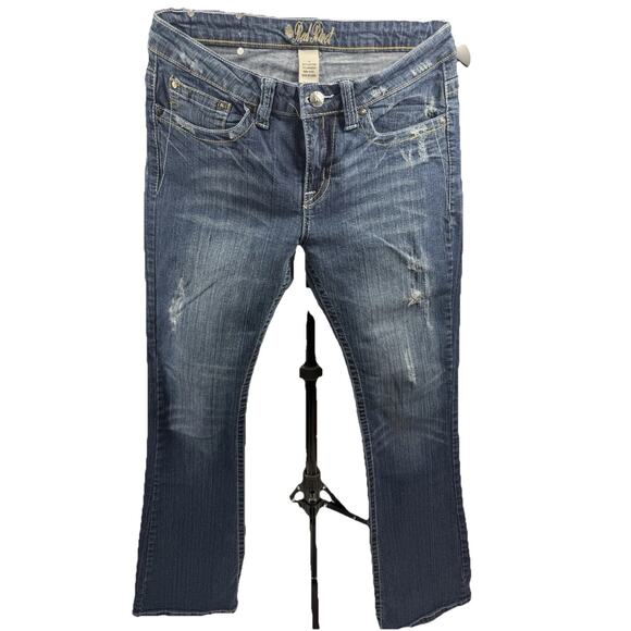 Red Rivet Jeans Women’s 11 Bootcut Blue Denim Fleur De Lis Rhinestone Pockets - Picture 2 of 16